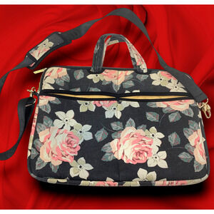 Kayond Dark Floral Fabric Laptop Bag Briefcase Crossbody Strap Cottage Farmhouse